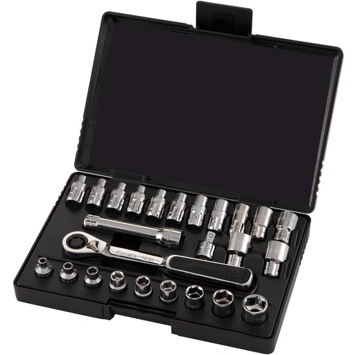 [ST09131SJ] ⬡ 1/4" Dr. Ratchet pass-thru socket set 25pcs (metric & S.A.E) (ST09131SJ, SATA)
