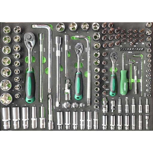 [CL106201] ⬡ 1/4" + 3/8" + 1/2" Dr. Socket set 127pcs. Tray (CL106201, CHANGLU TOOLS)