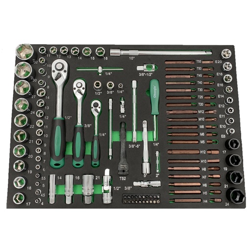 [CL106302] ⬡ 1/4" + 3/8" + 1/2" Dr. Socket set 122pcs. Tray (CL106302, CHANGLU TOOLS)