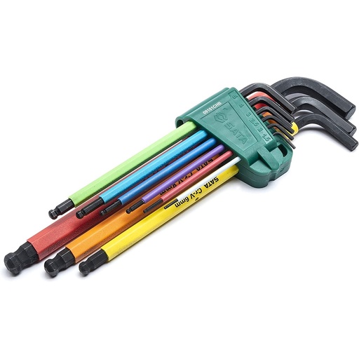 [ST09101CHBSJ] ⬡ L-Handle Hex key extra long colored ball point set 9pcs (1.5-10mm) (ST09101CHBSJ, SATA)