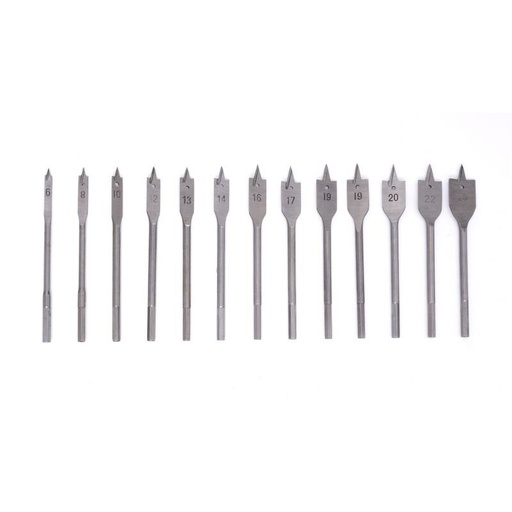 [KD10549] ⬡ Plokščiųjų plunksninių grąžtų rinkinys medienai 13 vnt., 6-25 mm (KD10549)
