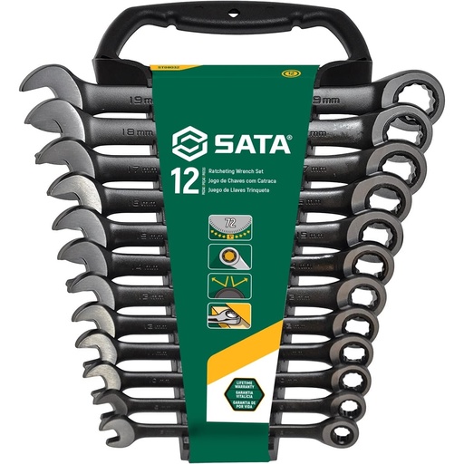 [ST08032] ⬡ Combination ratcheting wrench set 12pcs (8-19mm) black (ST08032, SATA)