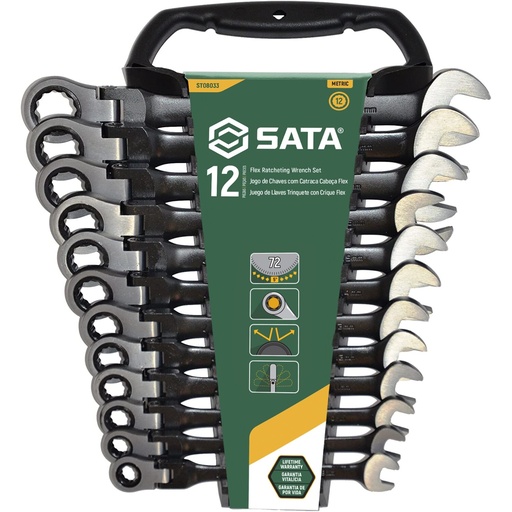 [ST08033] ⬡ Flex head gear wrenches set 12pcs (8-19mm) (ST08033, SATA)