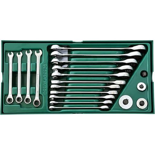 [S09908] ⬡ Tray. Ratcheting combination wrench set 19pcs (S09908, SATA)