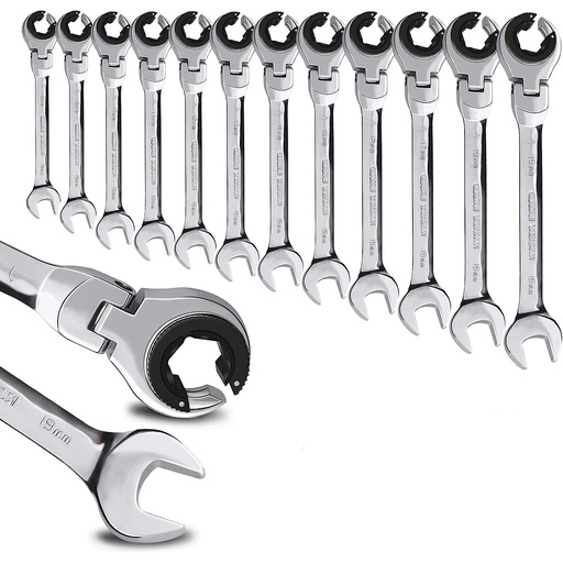 [CL407415] ⬡ Open combination ratchet spanner with flexible head 15mm (CL407415, CHANGLU TOOLS)