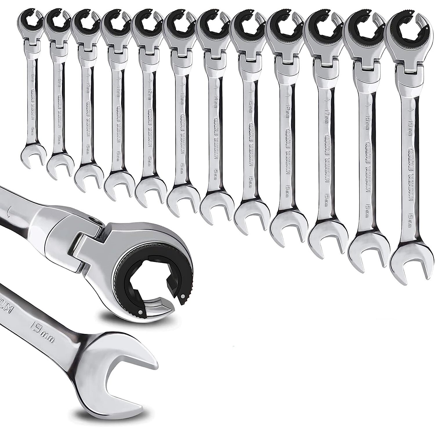 ⬡ Kombinuotas terkšlinis atviras raktas su lanksčia galva 17 mm (CL407417, CHANGLU TOOLS)