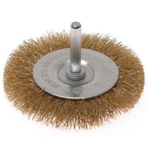 [YL310075] ⬡ Crimped wire flat wheel brush with shaft Ø75mm (YL310075)