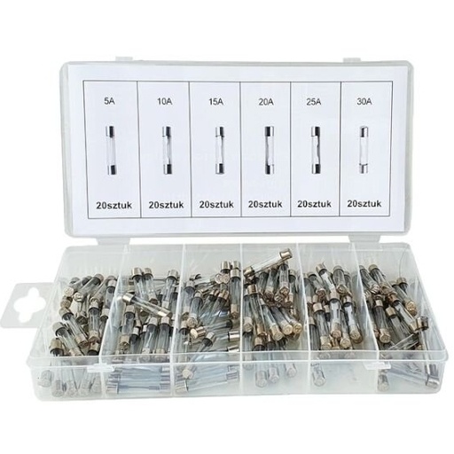 [KD1302] ⬡ Glass fuse set, 120 pcs, 5-30 A (KD1302)