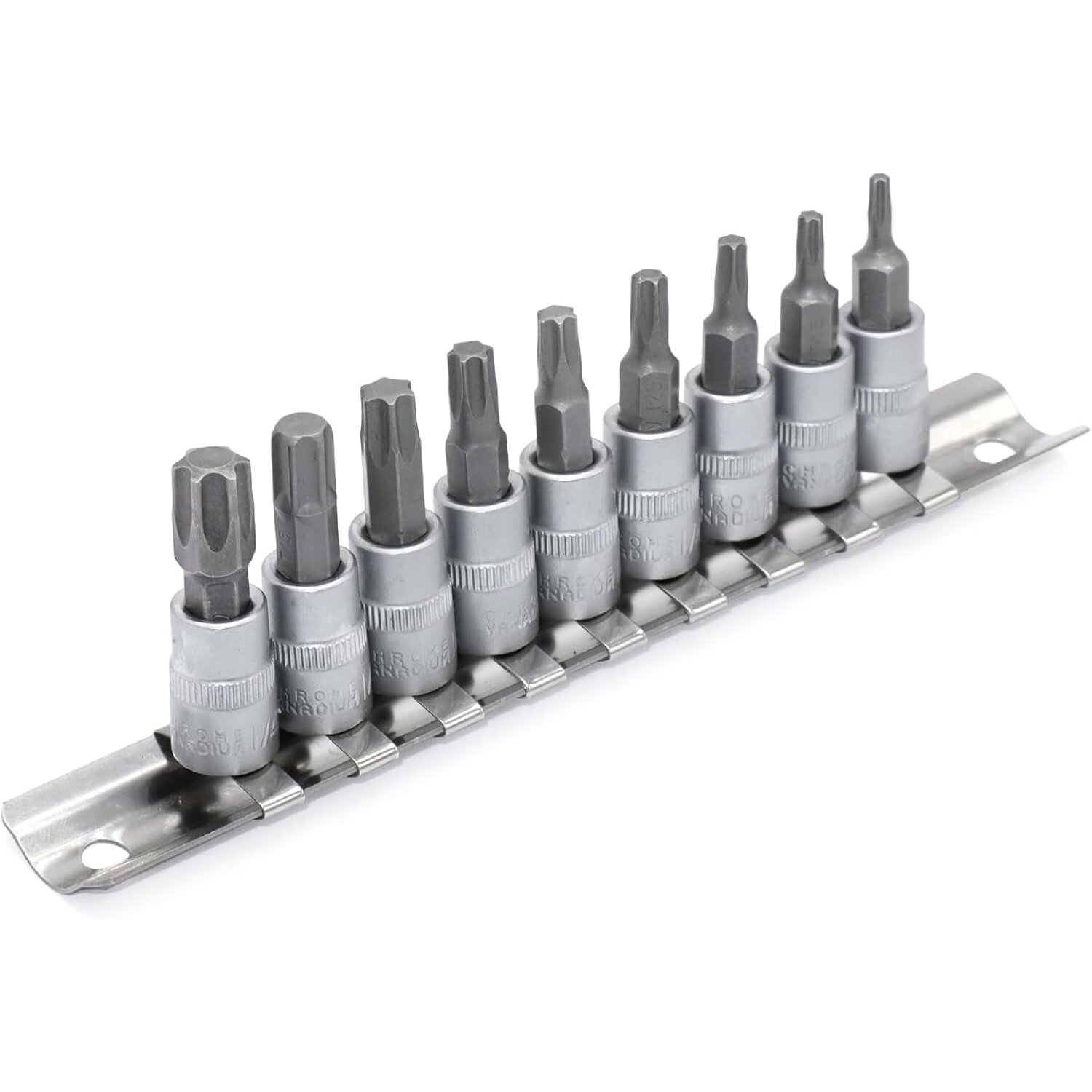 ⬡ Galvučių su TORX antgaliu rinkinys 3/8'', 9 vnt., T-10–T-60 (KRKDP02)