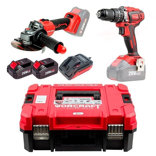 [XCUBE001] Akumuliatorinio suktuvo-gręžtuvo ir kampinio šlifuoklio WORCRAFT rinkinys 20V LI-ION (XCUBE dėžė) (XCUBE001, WORCRAFT)