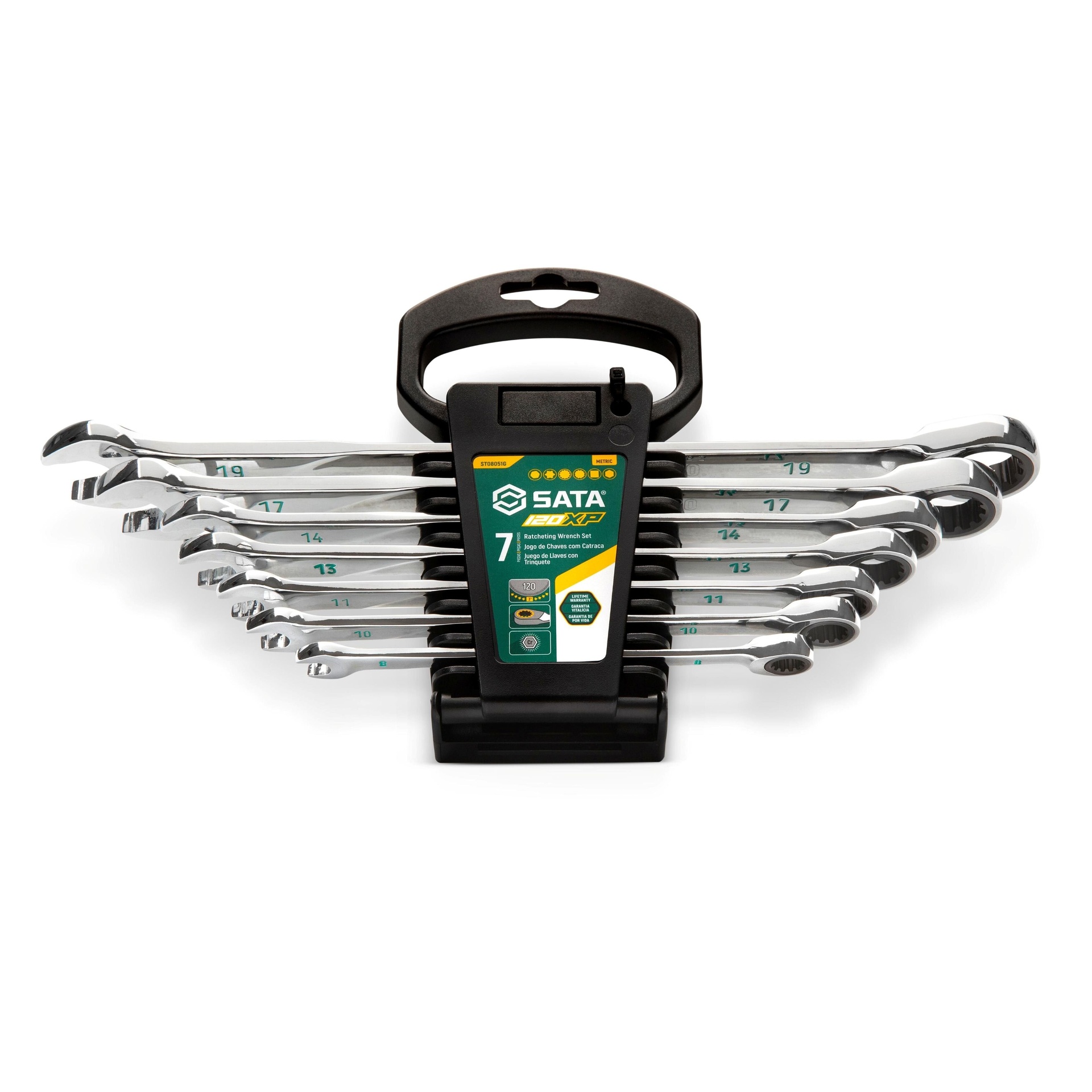 ⬡ Kombinuotų terkšlinių raktų rinkinys 7 vnt. (8-19 mm) 120XP (ST08051G, SATA)