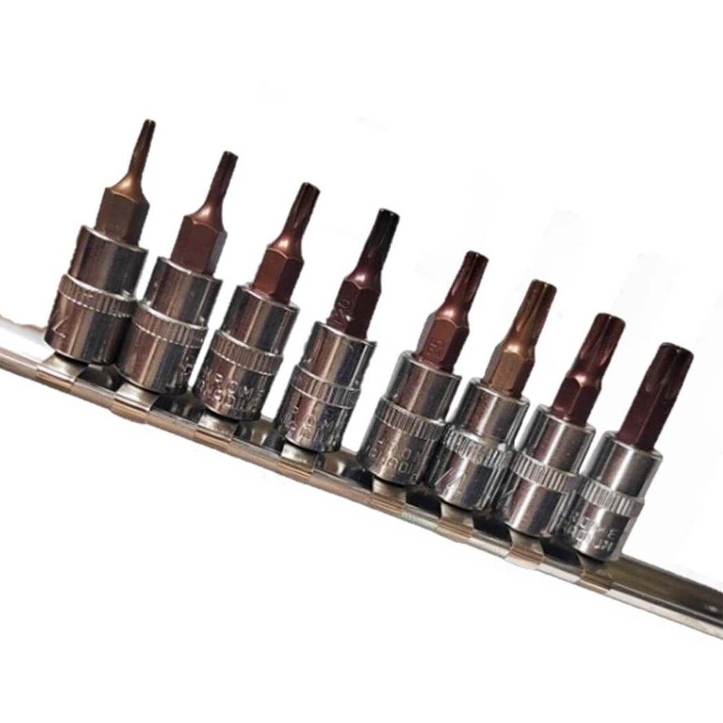 ⬡ TORX antgalių galvučių rinkinys 1/4" 8 vnt. T8-T40 (KRKDP03)