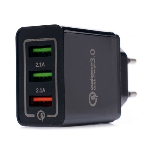 [KD1236] ⬡ USB įkroviklis su greitojo įkrovimo prievadu 220 V, 2xUSB/2,1A +1USB/QC3.0 (KD1236)