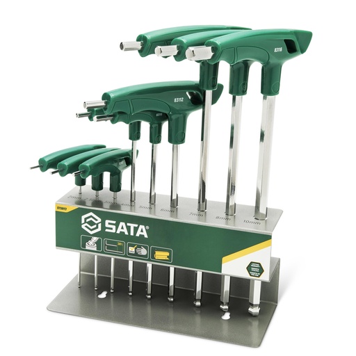 [ST09117] ⬡ T-Handle ball point hex key set 2-10mm 9pcs (ST09117, SATA)