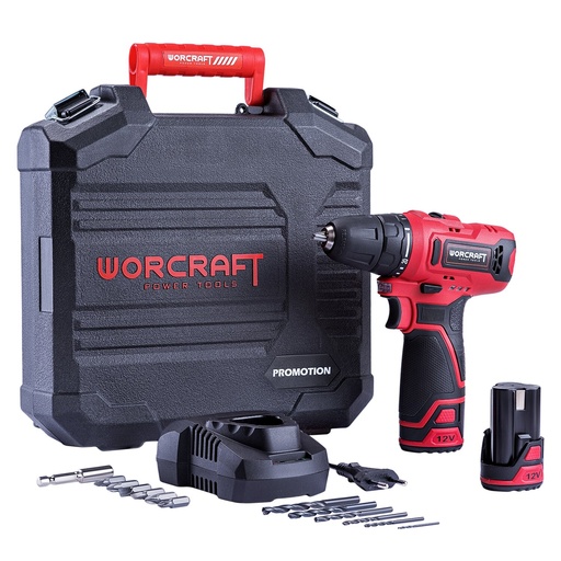 [CD12LiA] ⬡ Cordless Drill/Driver with accessories in plastic case WORCRAFT 12V Li-ion (CD12LiA, WORCRAFT)