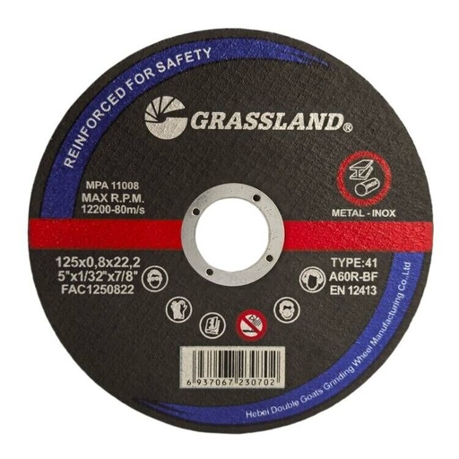 [FAC1250822] ⬡ Cut-off wheel. Flat. Metal and steel 125x0.8x22.2 41 type (FAC1250822, GRASSLAND)
