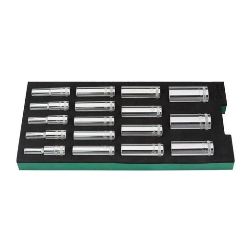 [ST09005G] ⬡ Tray. 1/2" Dr. Deep socket set 17pcs 6pt (ST09005G, SATA)