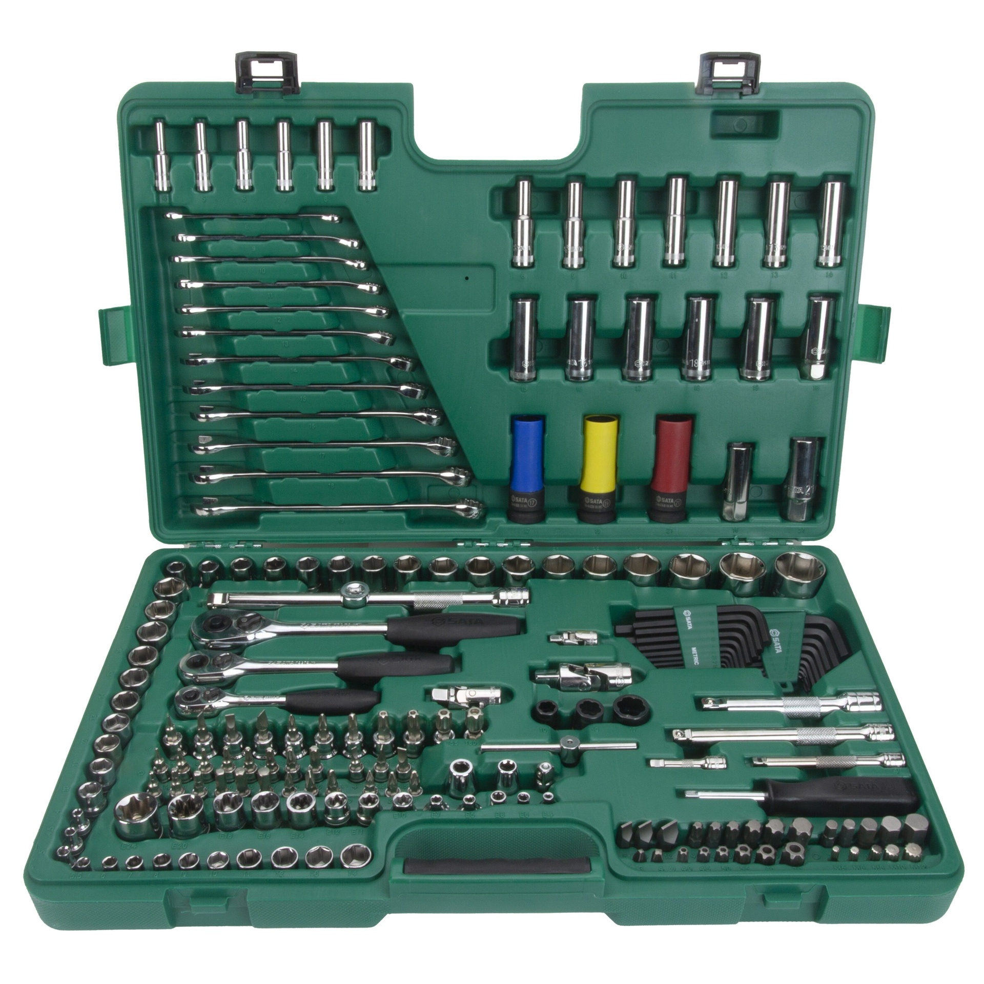 ⬡ 1/4" + 3/8" + 1/2" mechaniko meistro rinkinys (HEX) 190 vnt. (ST109543, SATA)