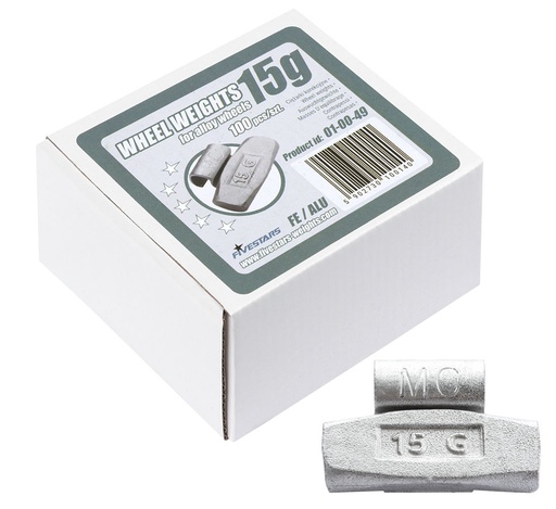 [01-00-49] ᴿᴰ Užspaudžiami FE svareliai FIVE STARS 15 g, ALU ratlankiams (01-00-49, FIVE STARS)