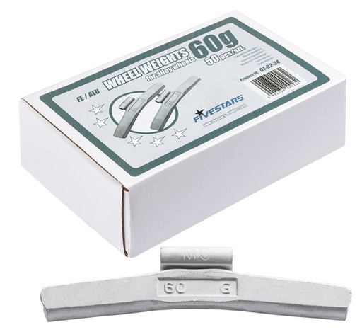 [01-02-34] ᴿᴰ Clip-on FE weights FIVE STARS 60 g, for ALU rims, 50 pcs (01-02-34, FIVE STARS)